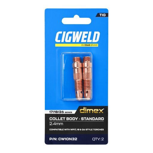 Cigweld CW10N32 2-Pack Dimex 2.4mm 17/18/26 Series Standard Collet Body – image 3