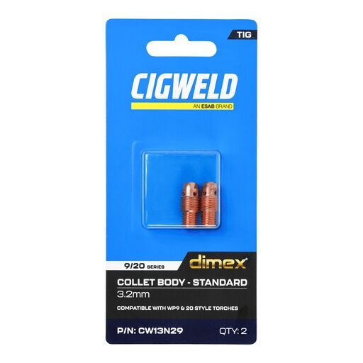 Cigweld CW13N29 2-Pack Dimex 3.2mm 9/20 Series Standard Collet Body – image 3