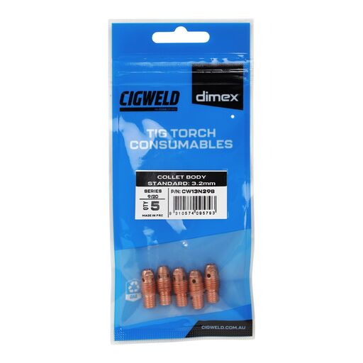 Cigweld CW13N29B 5-Pack Dimex 3.2mm 9/20 Series Standard Collet Body – image 3