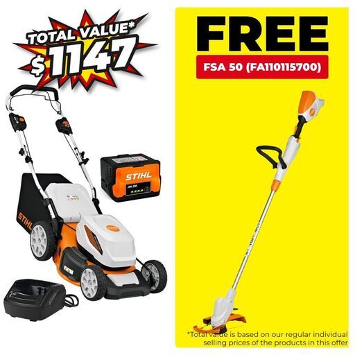 STIHL RMA348V-AK20SK 36V Li-ion Cordless 460mm Self-Propelled AK System Lawn Mower Combo Kit