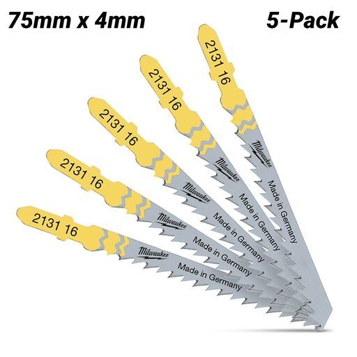 Milwaukee 4932213116 5-Pack 75mm x 4mm T144D Wood Fast Cut Jigsaw Blades
