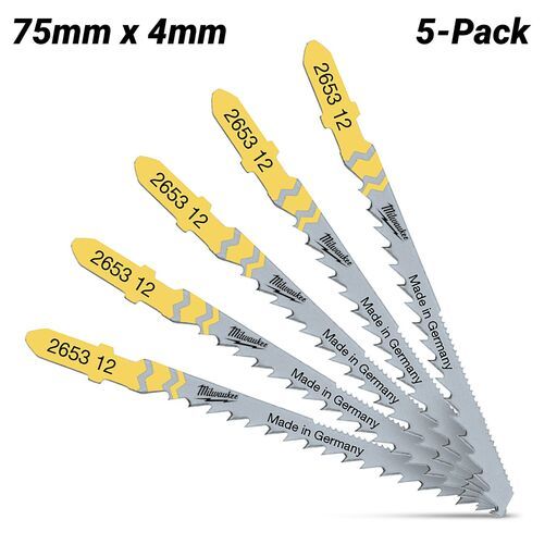 Milwaukee 4932265312 5-Pack 75mm x 4mm Wood Curve Cut Jigsaw Blades