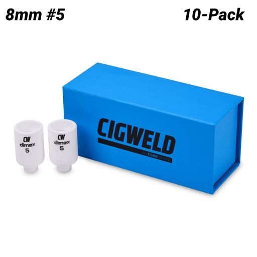 Cigweld CW54N17B 10-Pack 8mm #5 17/18/26 Series Dimex Gas Lens Ceramic Cups