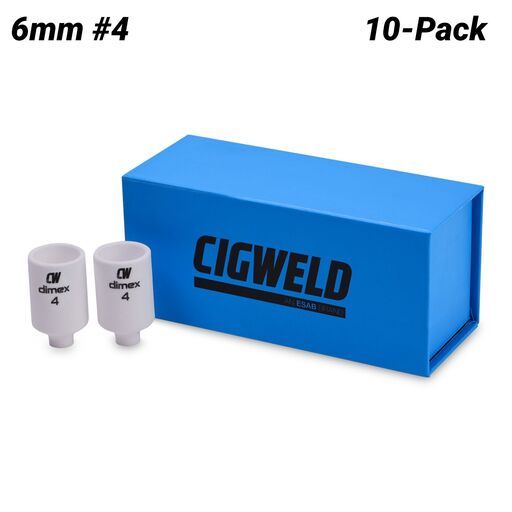 Cigweld CW54N18B 10-Pack 6mm #4 17/18/26 Series Dimex Gas Lens Ceramic Cups