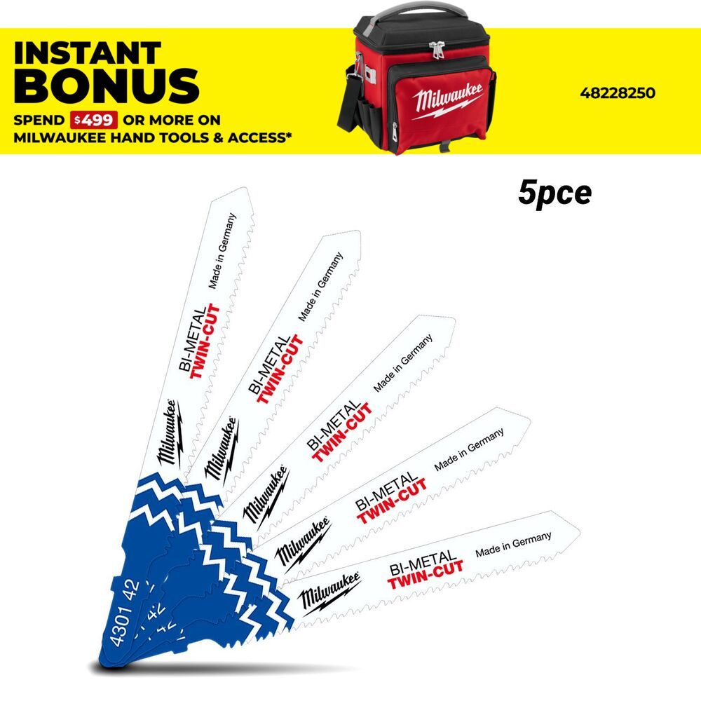 Milwaukee 4932430142 5-Pack 91mm x 2.5/1.8mm Universal Cut Jigsaw Blades – image 1