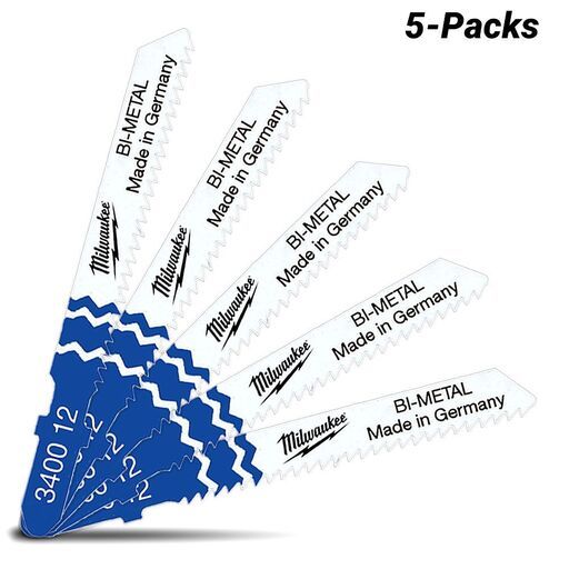Milwaukee 4932340012 5-Pack 55mm x 2mm Traditional Metal Jigsaw Blades