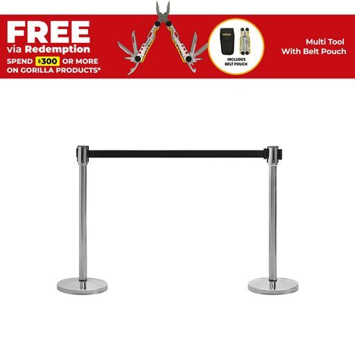 Gorilla BOL-RBB-091S 2-Pack 910mm Retractable Belt Barrier - Silver