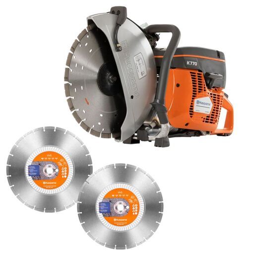 Husqvarna K770 MKII + 5854219-04-2PK 3.9kW 350mm (14") Power Cutter Concrete Saw + 2-Pack 350mm (14") Superior Trade Series VH5 Diamond Blade