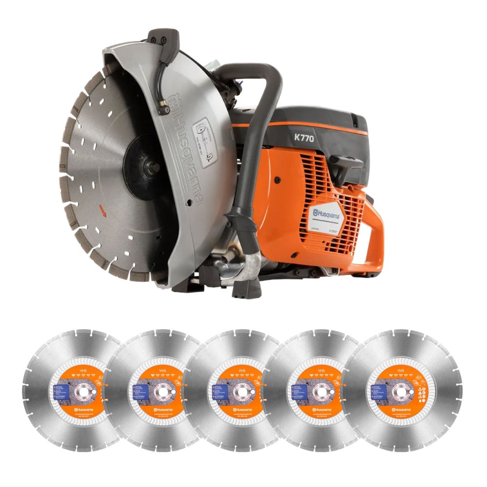 Husqvarna K770 MKII + 5854219-04-5PK 3.9kW 350mm (14") Power Cutter Concrete Saw + 5-Pack 350mm (14") Superior Trade Series VH5 Diamond Blade – image 1
