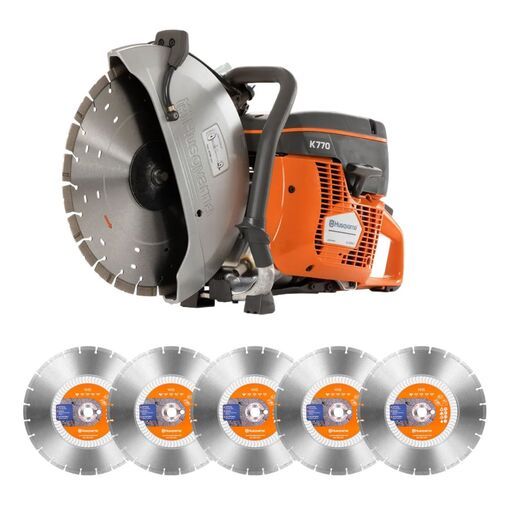 Husqvarna K770 MKII + 5854219-04-5PK 3.9kW 350mm (14") Power Cutter Concrete Saw + 5-Pack 350mm (14") Superior Trade Series VH5 Diamond Blade