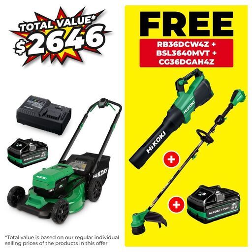 HiKOKI ML3653DA(HZZ) 36V 4.0Ah Li-ion Cordless Brushless 534mm (21”) Self-Propelled Lawn Mower Kit