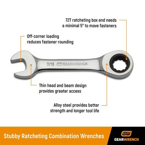 [Pre-Order] GEARWRENCH 9520DB 10pce Metric Stubby Combination Ratcheting Wrench Set + 7pce 72-Tooth 12 Point Stubby Ratcheting Combination SAE Wrench Set – image 6