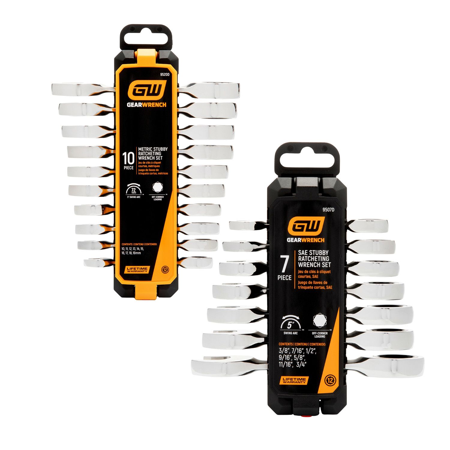 [Pre-Order] GEARWRENCH 9520DB 10pce Metric Stubby Combination Ratcheting Wrench Set + 7pce 72-Tooth 12 Point Stubby Ratcheting Combination SAE Wrench Set – image 1