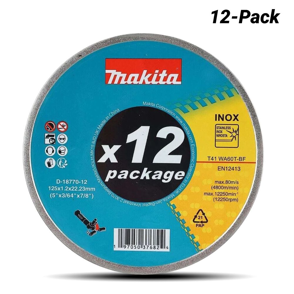 Makita D-18770-12 12-Pack 125mm (5") x 1.2mm Stainless Steel & Metal Cut-Off Disc – image 1