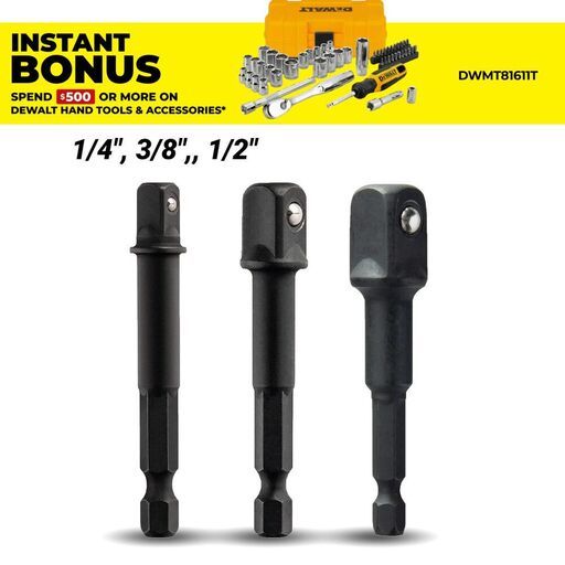 DeWalt DWAFADPTFT3 3pce ELITE 1/4", 3/8", 1/2" Socket Adapter Set