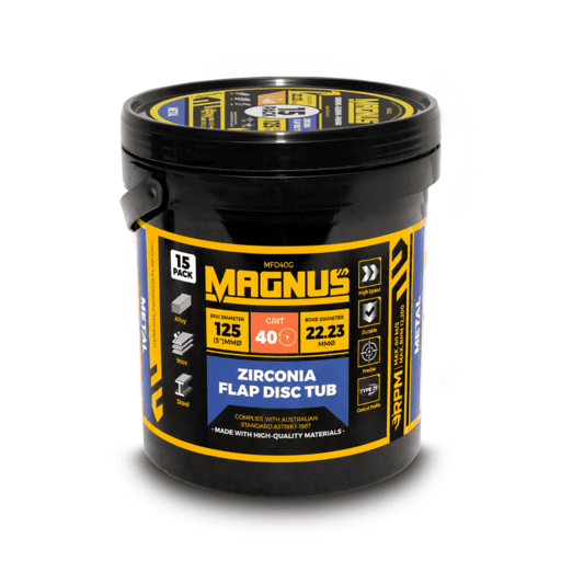 [Temporarily Out Of Stock] MAGNUS MFD40G 15-Pack 125mm 40 Grit Zirconia Flap Disc Tub – image 2