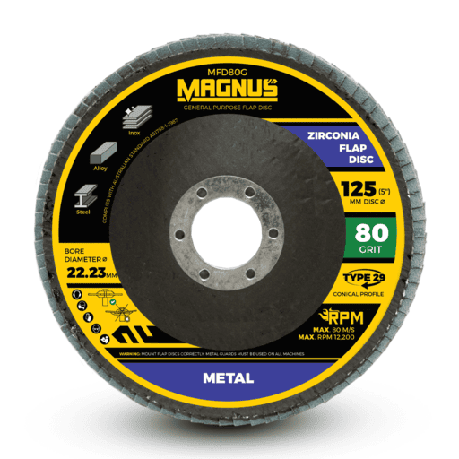 [Temporarily Out Of Stock] MAGNUS MFD80G 15-Pack 125mm 80 Grit Zirconia Flap Disc Tub – image 3