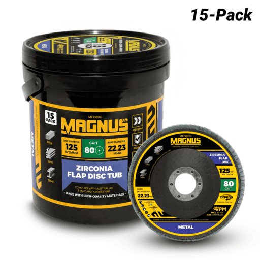 [Temporarily Out Of Stock] MAGNUS MFD80G 15-Pack 125mm 80 Grit Zirconia Flap Disc Tub