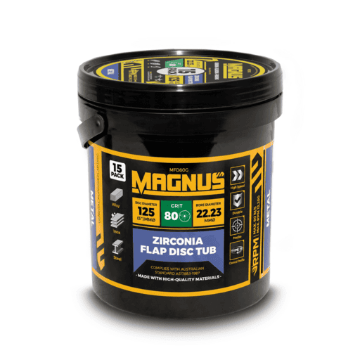 [Temporarily Out Of Stock] MAGNUS MFD80G 15-Pack 125mm 80 Grit Zirconia Flap Disc Tub – image 2