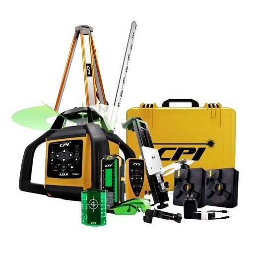 CPI CPI686LG-KIT 3.7V 8.0Ah Li-ion Green Beam Industrial High Power Rotary Laser Level Kit with 5m Levelling Staff + Aluminium Tripod