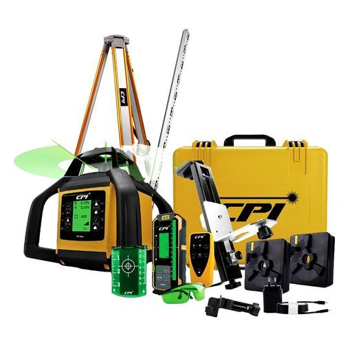 [Temporarily Out Of Stock] CPI CPI787LG-KIT 3.7V 8.0Ah Li-ion Green Beam Industrial Dual Grade Rotary Laser Level Kit with 5m Levelling Staff + Aluminium Tripod