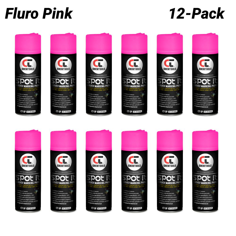 Chemtools CT-SP-350FP-12PK 12-Pack 350G Aerosol Spot It Survey & Spot Marking Paint - Fluro Pink – image 1