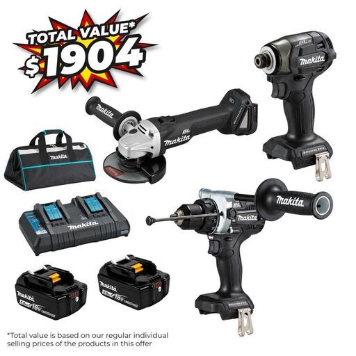 [Pre-Order] Makita DLX3184BX2 18V 5.0Ah Li-ion Cordless Brushless 3pce Combo Kit - Limited Edition Black