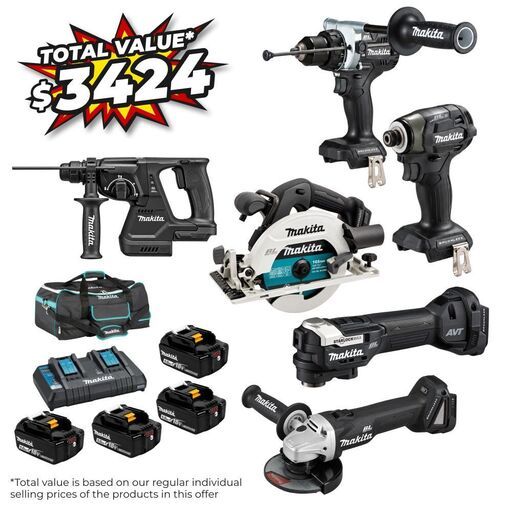 [Pre-Order] Makita DLX6148BX1 18V 5.0Ah Li-ion Cordless Brushless 6pce Combo Kit - Limited Edition Black