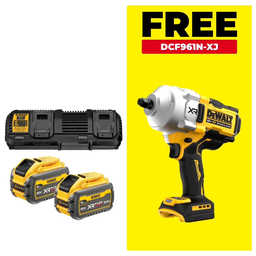 DeWalt DCB132X2-XE1 18V-54V 9.0Ah XR Flexvolt Li-Ion Batteries & Dual Port Charger Starter Set with BONUS DCF961N-XJ – image 2