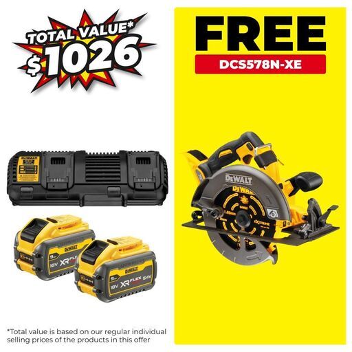 DeWalt DCB132X2-XE2 18V-54V 9.0Ah XR Flexvolt Li-Ion Batteries & Dual Port Charger Starter Set with BONUS DCS578N-XE