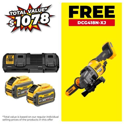 DeWalt DCB132X2-XE3 18V-54V 9.0Ah XR Flexvolt Li-Ion Batteries & Dual Port Charger Starter Set with BONUS DCG418N-XJ
