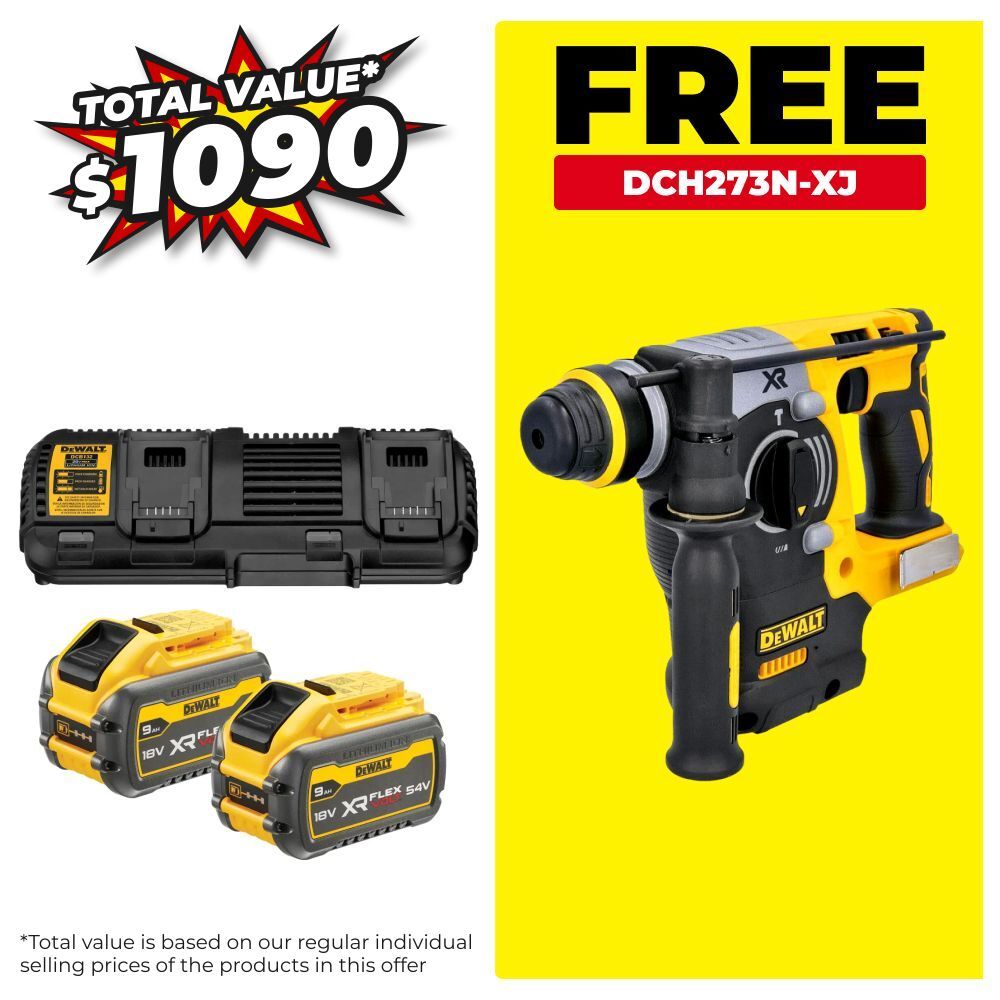 DeWalt DCB132X2-XE4 18V-54V 9.0Ah XR Flexvolt Li-Ion Batteries & Dual Port Charger Starter Set with BONUS DCH273N-XJ – image 1