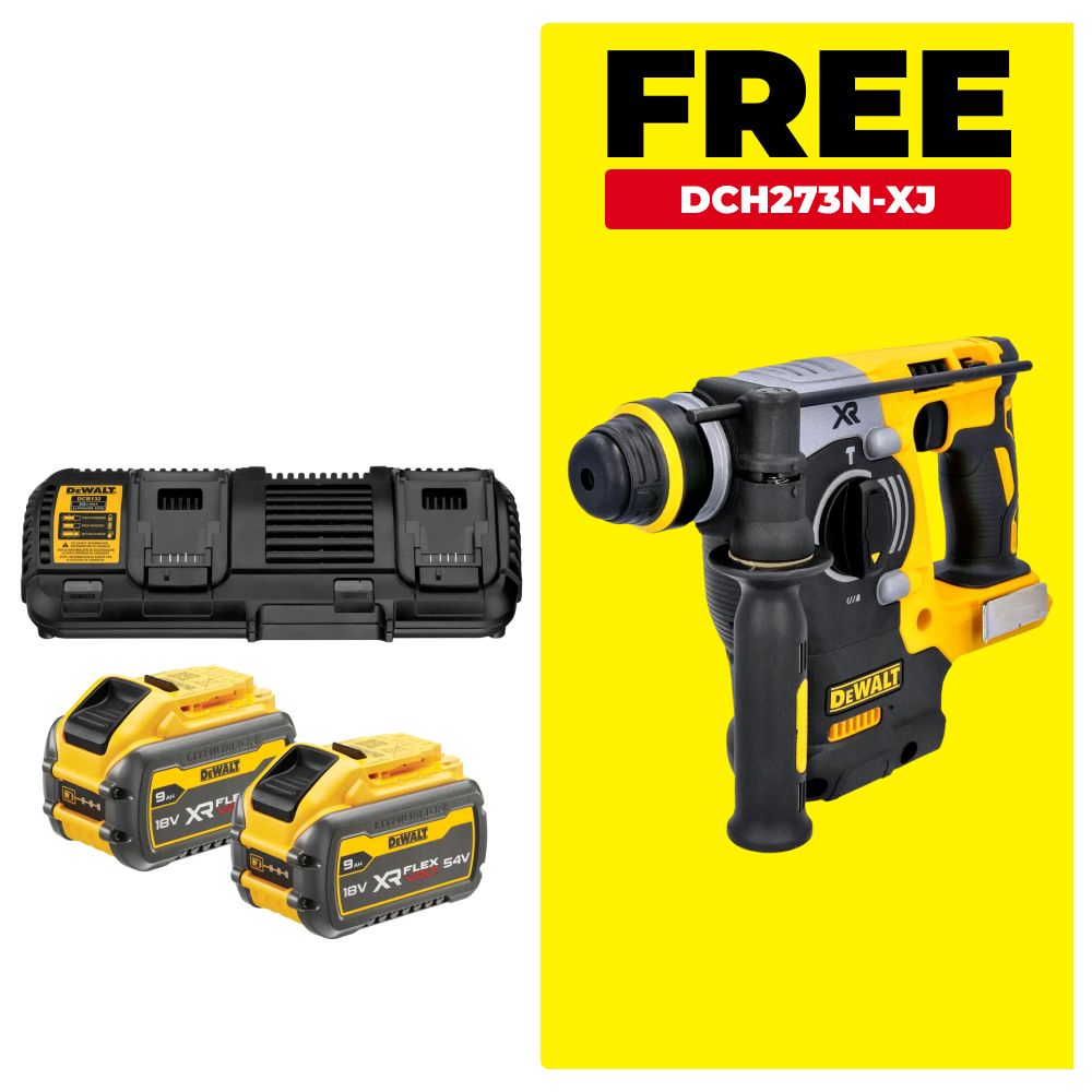 DeWalt DCB132X2-XE4 18V-54V 9.0Ah XR Flexvolt Li-Ion Batteries & Dual Port Charger Starter Set with BONUS DCH273N-XJ – image 2