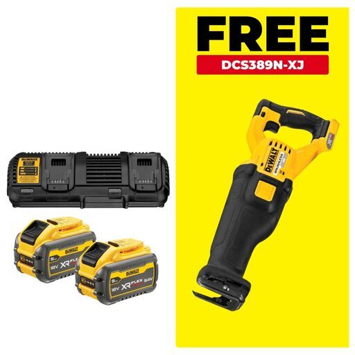 DeWalt DCB132X2-XE5 18V-54V 9.0Ah XR Flexvolt Li-Ion Batteries & Dual Port Charger Starter Set with BONUS DCS389N-XJ – image 2