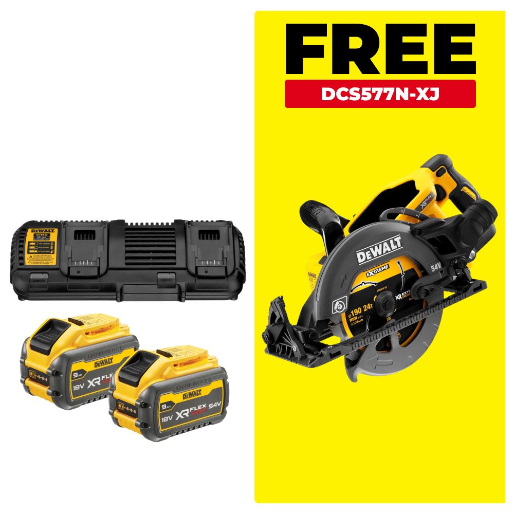 DeWalt DCB132X2-XE6 18V-54V 9.0Ah XR Flexvolt Li-Ion Batteries & Dual Port Charger Starter Set with BONUS DCS577N-XJ – image 2