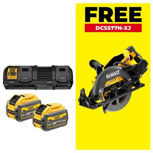 DeWalt DCB132X2-XE6 18V-54V 9.0Ah XR Flexvolt Li-Ion Batteries & Dual Port Charger Starter Set with BONUS DCS577N-XJ – image 2