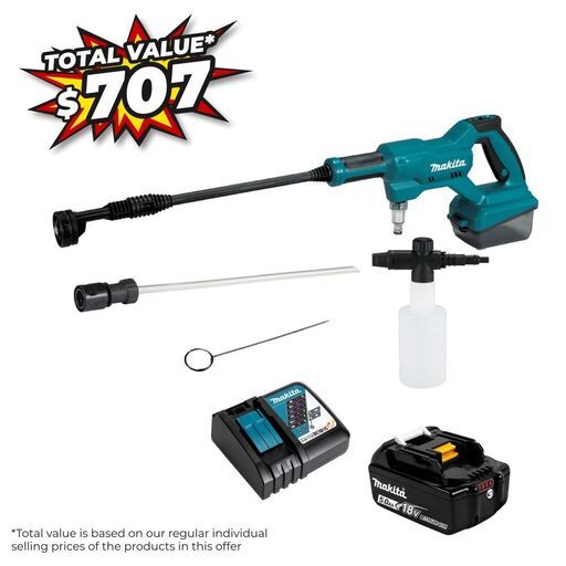 [Pre-Order] Makita DHW180RT01 18V LXT 5.0Ah Li-ion Cordless Pressure Washer Value Pack Combo Kit