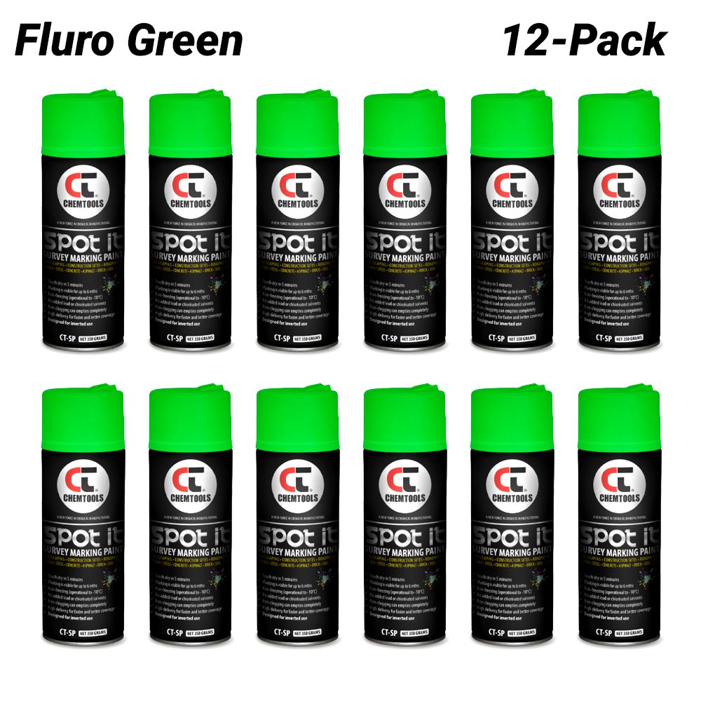 Chemtools CT-SP-350FG-12PK 12-Pack 350G Aerosol Spot It Survey & Spot Marking Paint - Fluro Green – image 1