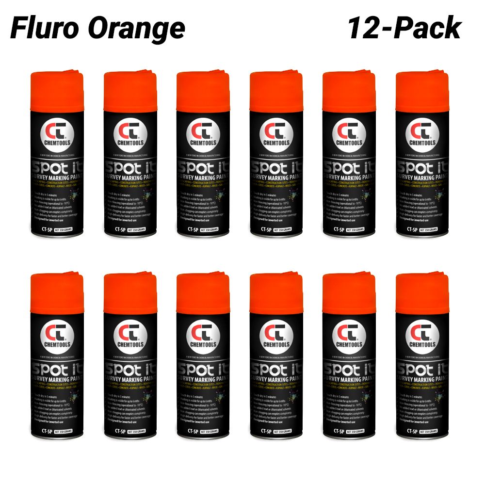 Chemtools CT-SP-350FO-12PK 12-Pack 350G Aerosol Spot It Survey & Spot Marking Paint - Fluro Orange – image 1
