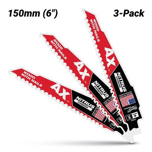 [Pre-Order] Milwaukee 48477351 3-Pack 150mm (6") 5TPI SAWZALL™ The AX™ with NITRUS CARBIDE™ Blade
