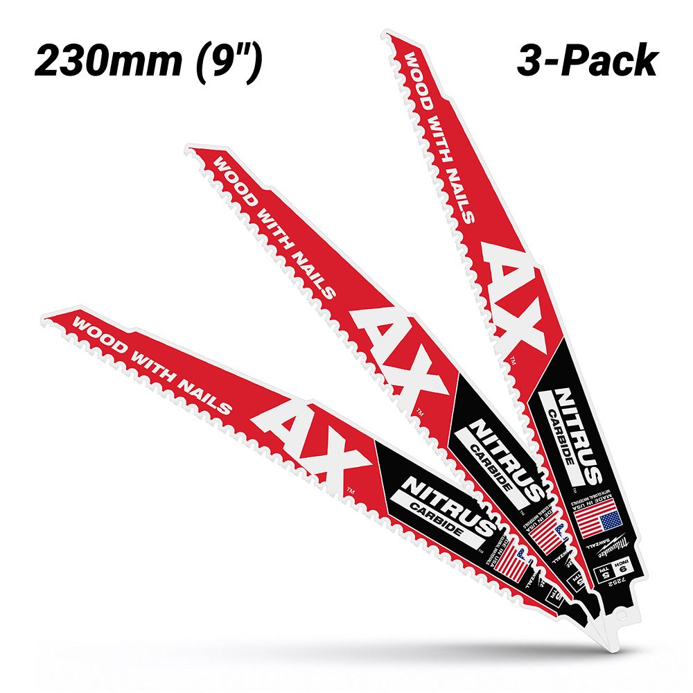 [Pre-Order] Milwaukee 48477352 3-Pack 230mm (9") 5TPI SAWZALL™ The AX™ with NITRUS CARBIDE™ Blade – image 1