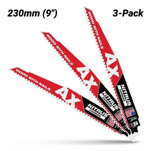 [Pre-Order] Milwaukee 48477352 3-Pack 230mm (9") 5TPI SAWZALL™ The AX™ with NITRUS CARBIDE™ Blade