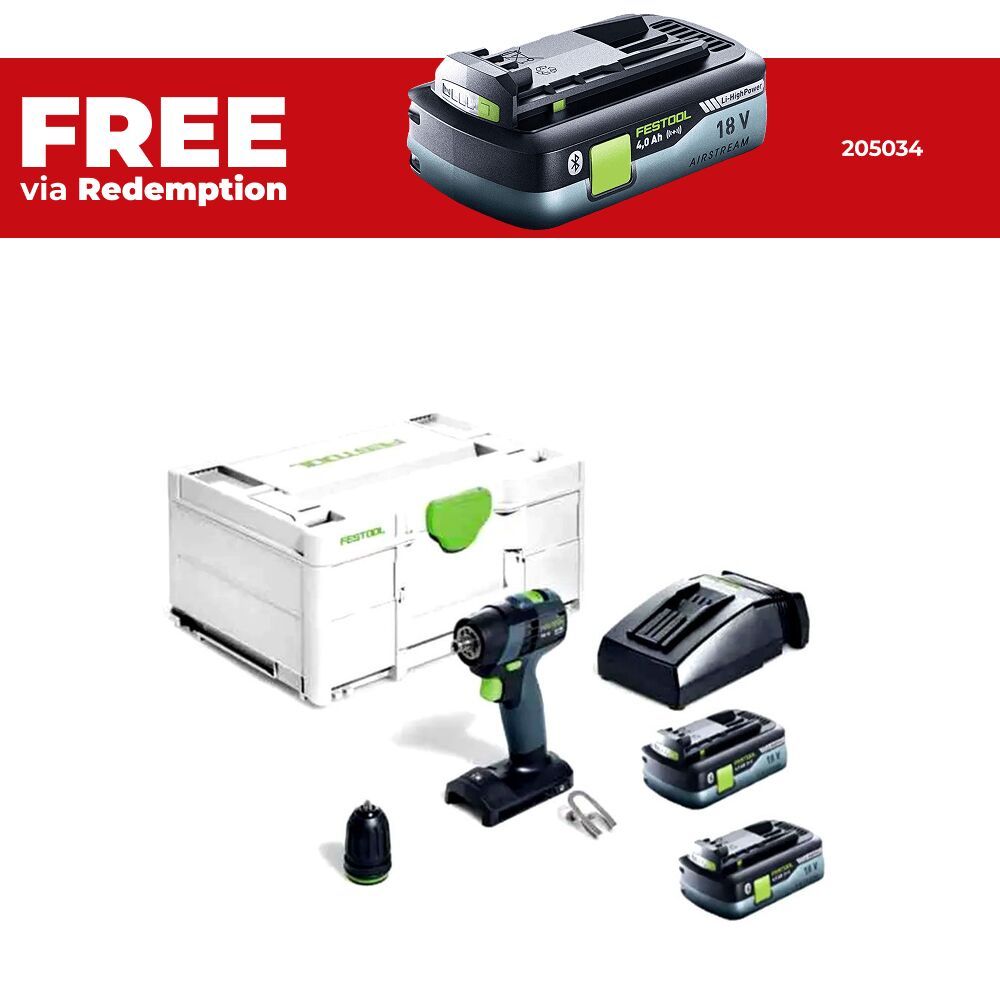 Festool TXS 18 C4.0-Plus (578284) 18V 4.0Ah Li-ion Cordless Bluetooth HighPower Compact 2 Speed Drill Set with Systainer – image 1