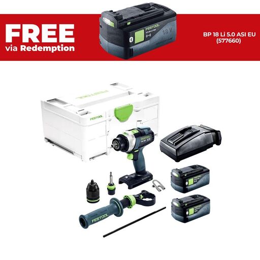 Festool TPC 18/4 5.0 I-Plus (578286) 18V 5.0Ah Li-ion Cordless Bluetooth 4 Speed Hammer Drill Set with Systainer