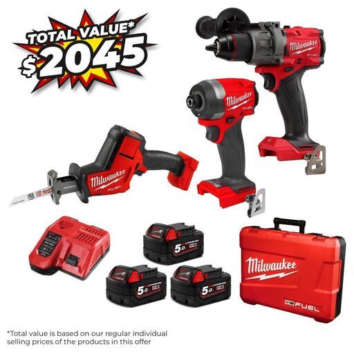 [Pre-Order] Milwaukee M18FPP2AA3BF502C 18V 5.0Ah Li-ion Cordless Brushless 2pce Power Value Pack + Hackzall Reciprocating Saw Skin