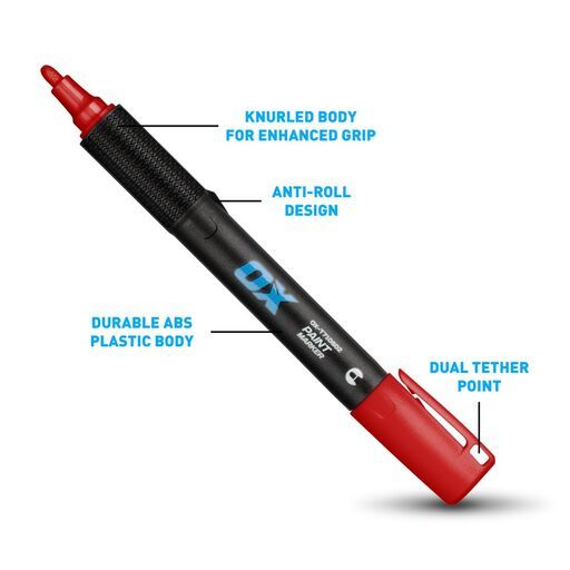 OX Tools OX-T710504 OX TuffMark 1mm-2mm Construction Marker Fine – Red – image 4
