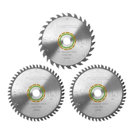 Festool 578565 3-Pack 160mm 2.2mm Wood Cutting Saw Blade Set