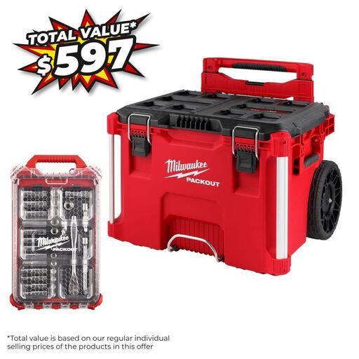 [Pre-Order] Milwaukee 48228427PKTSKTBF PACKOUT Low Profile Rolling Tool Box +  3/8" Drive 32 Piece Metric Ratchet & Socket Set with PACKOUT™