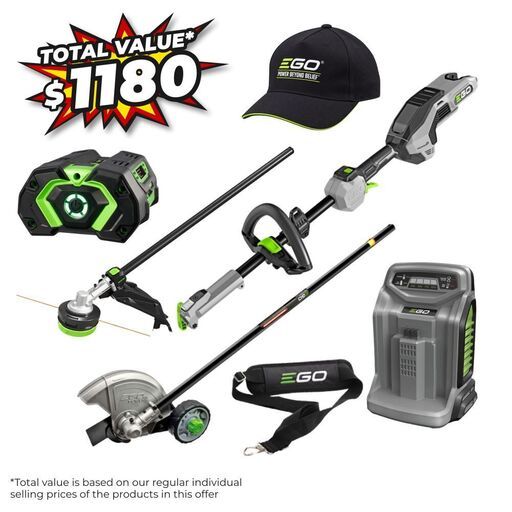 EGO MSE1634E-P POWER+ 56V 5.0Ah Li-ion Cordless Brushless Multi-Tool Power Head with Carbon Fibre Shaft + 40cm Powerload Line Trimmer & 20cm Edger Attachment Value Pack Combo Kit
