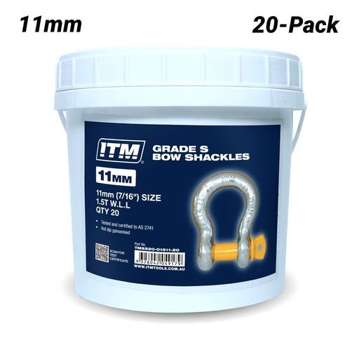 ITM TM9220-01511-20 20-Pack Yellow Pin GS Screw Pin 1.5 Tonne 11mm Body Bow Shackles